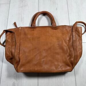 Free People Leslie Distressed Tan Leather Tote Bag Large Zip Purse Boho Western